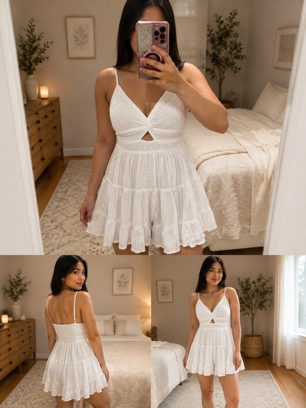 Angie White Eyelet Mini Dress with Cutout